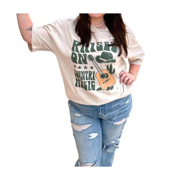 NEW ZUTTER raised on country music distressed rocker tee plus in white - Picture 2 of 4